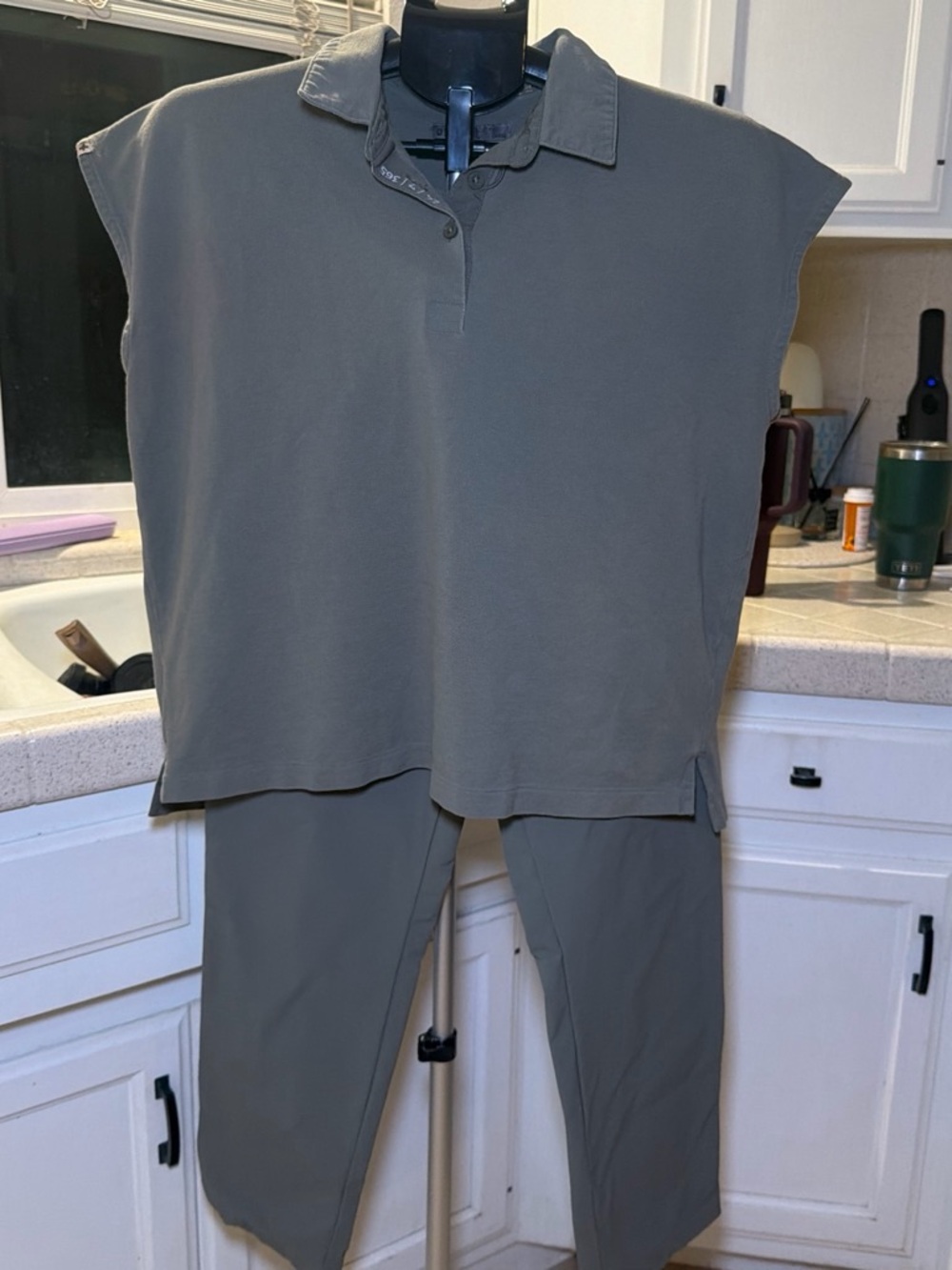 FIGS pro Women’s Relaxed Polo and pants in Olive Gray